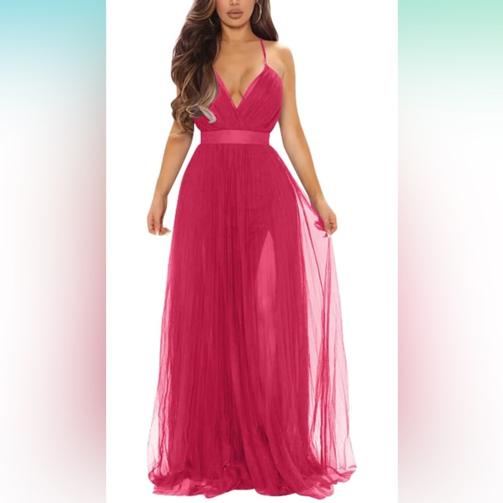 Women's Sexy Deep V Neck Split Cocktail Party Formal Bridesmaid Maxi Dress